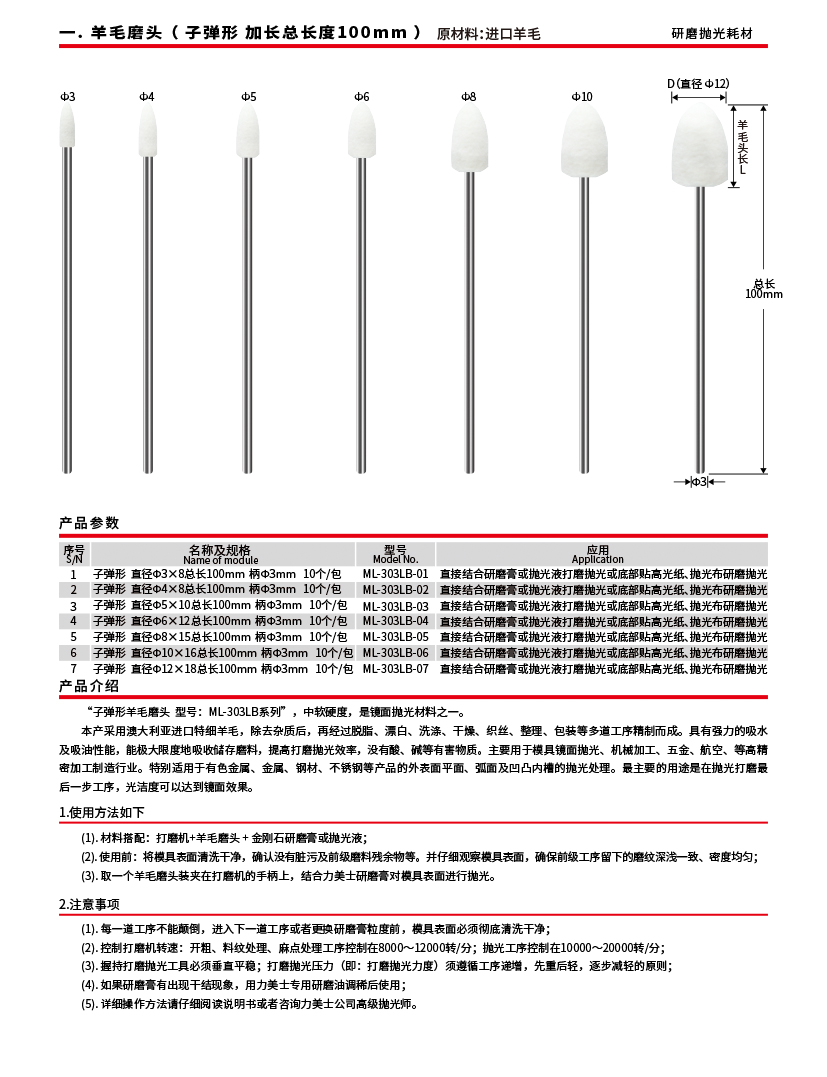 羊毛磨头（子弹形 100mm）